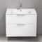 Floating Bathroom Vanity, Glossy White, Chrome Handles, 32 Inch